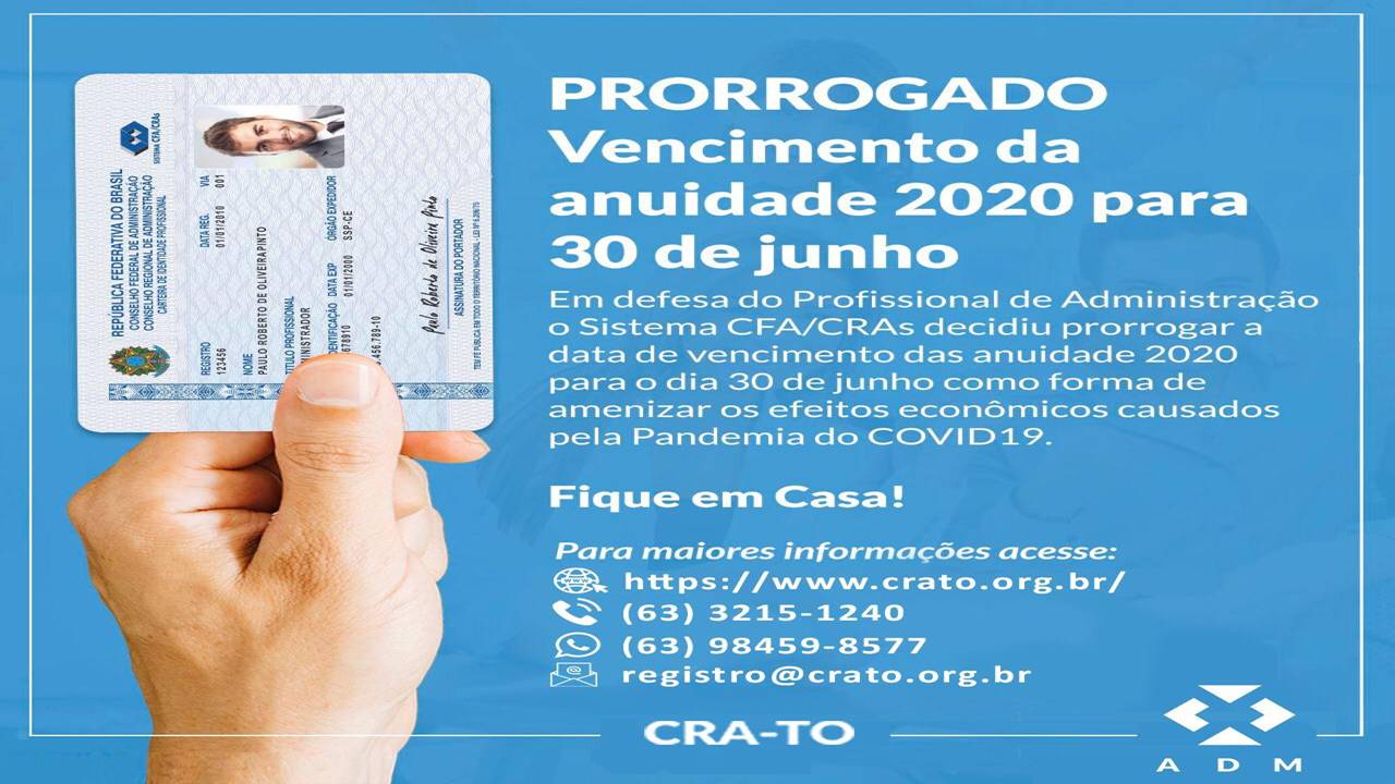 Leia mais sobre o artigo Anuidade CRA-TO 2020