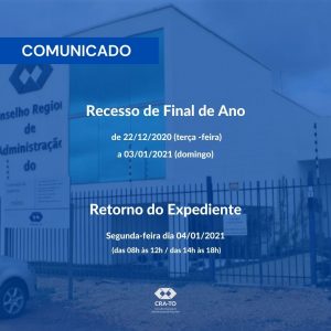 Leia mais sobre o artigo FUNCIONAMENTO CRA-TO  FINAL DO ANO 2020