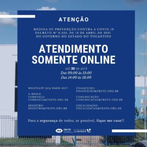 Leia mais sobre o artigo Prorrogação das Medidas Restritivas – Atendimento CRA-TO
