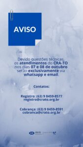 Leia mais sobre o artigo COMUNICADO: Atendimento do CRA-TO