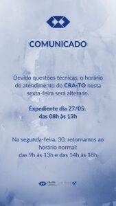 Leia mais sobre o artigo Nesta sexta-feira, 27, o CRA-TO atenderá em horário especial