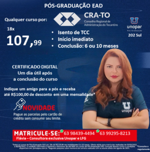 Leia mais sobre o artigo Parceria CRA-TO: UNOPAR – desconto na Pós-Graduação EAD