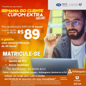 Leia mais sobre o artigo Aproveite o desconto de 35% – Convênio com a Unopar – desconto na Pós-Graduação EAD