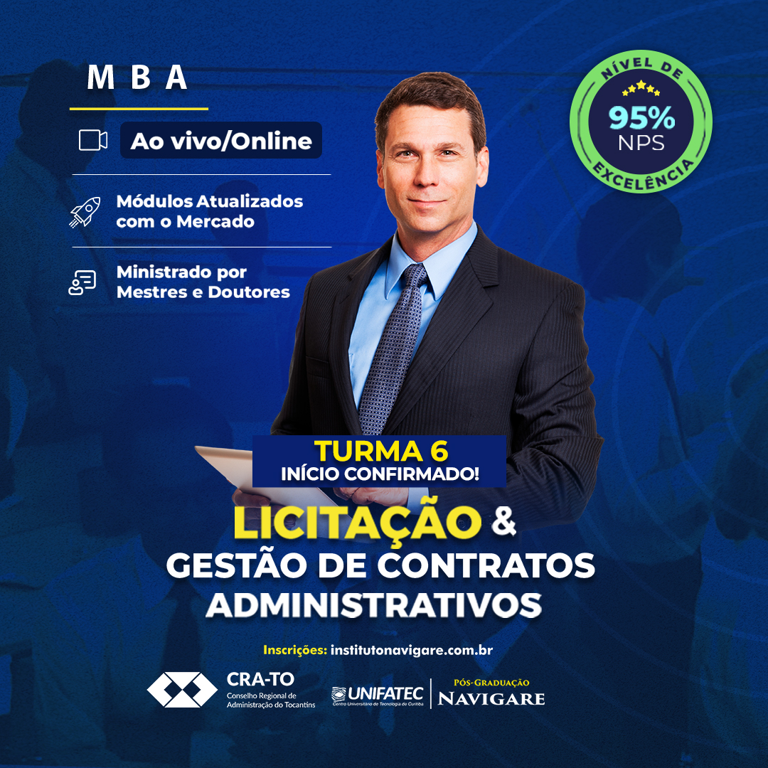 No momento, você está visualizando Aproveite o desconto – Convênio Instituto Navigare: PÓS – Licitação e Gestão de Contratos Administrativos