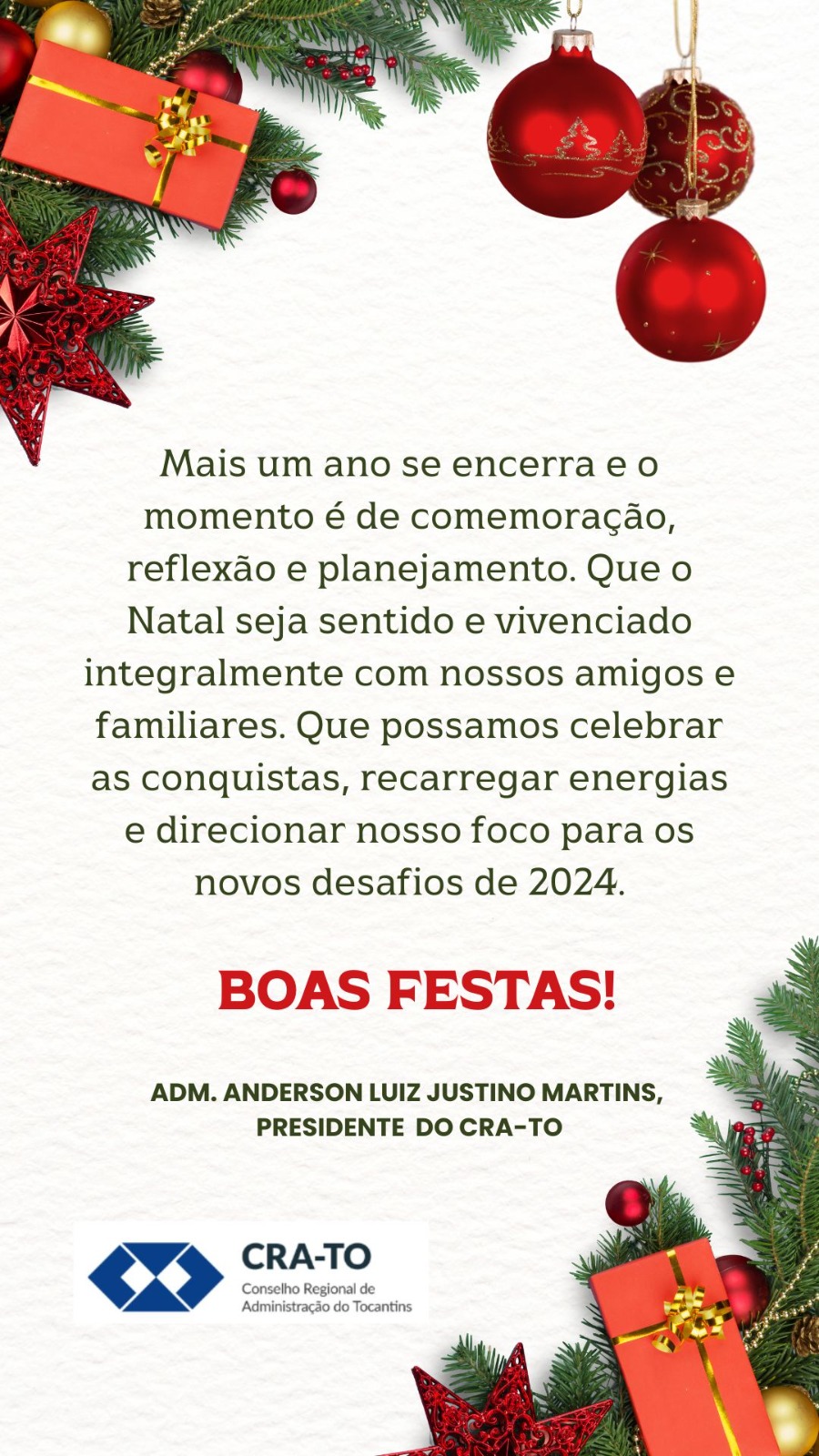 Leia mais sobre o artigo O Presidente Adm. Anderson Luiz Justino Martins deseja a todos Boas Festas de Final de Ano.